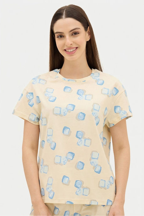 Sweet Dreams Geometric Printed Short Set - Light Yellow — image 4